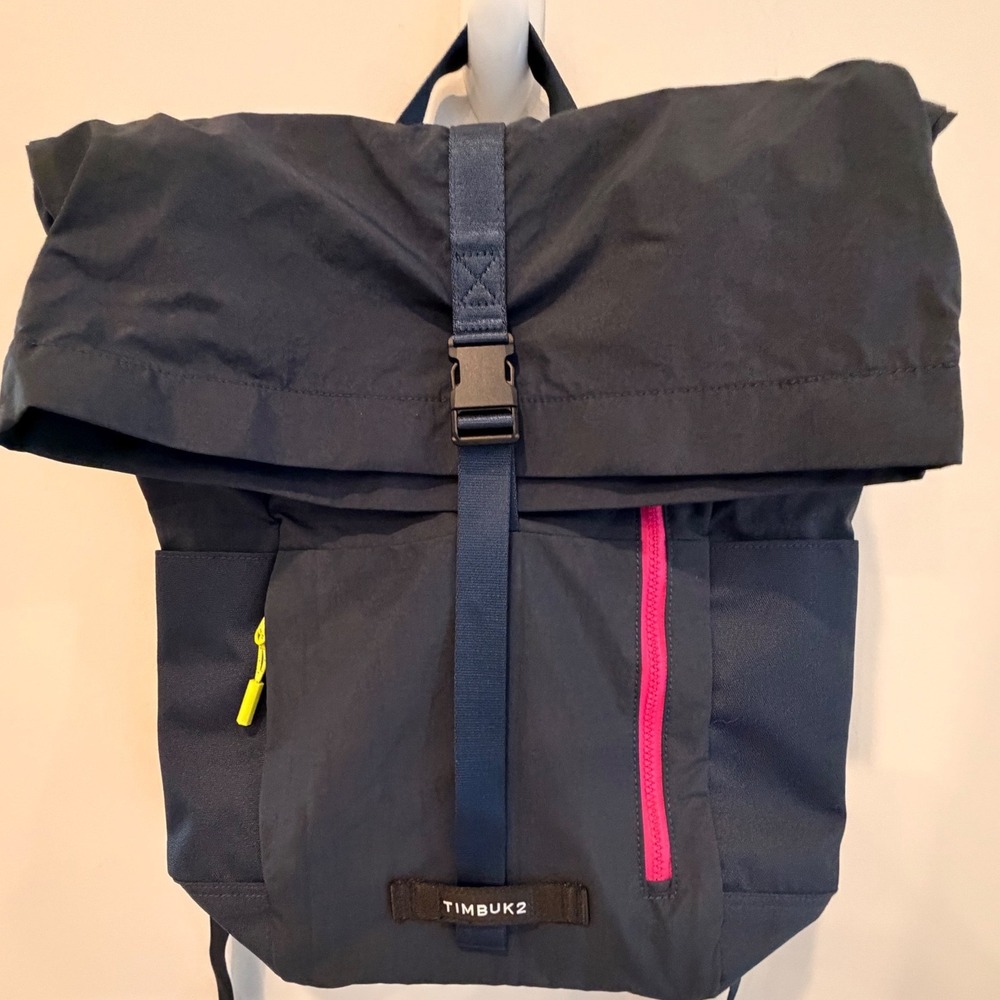 Timbuk2 Roll Top Backpack Navy Blue Neon Pink Yellow Accents Discontinued OS